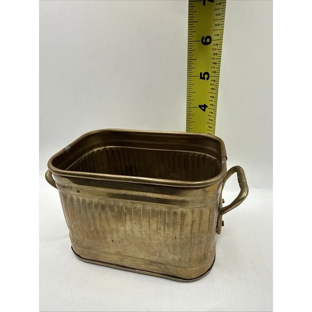 Vintage Small Brass Tub Planter With Handles 6'' Wide
